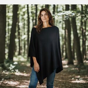 LL Bean MerinoWool Asymmetrical Black Poncho